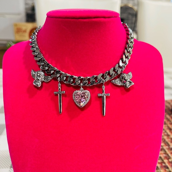 Silver and Pink Charm Necklace - Picture 2 of 7